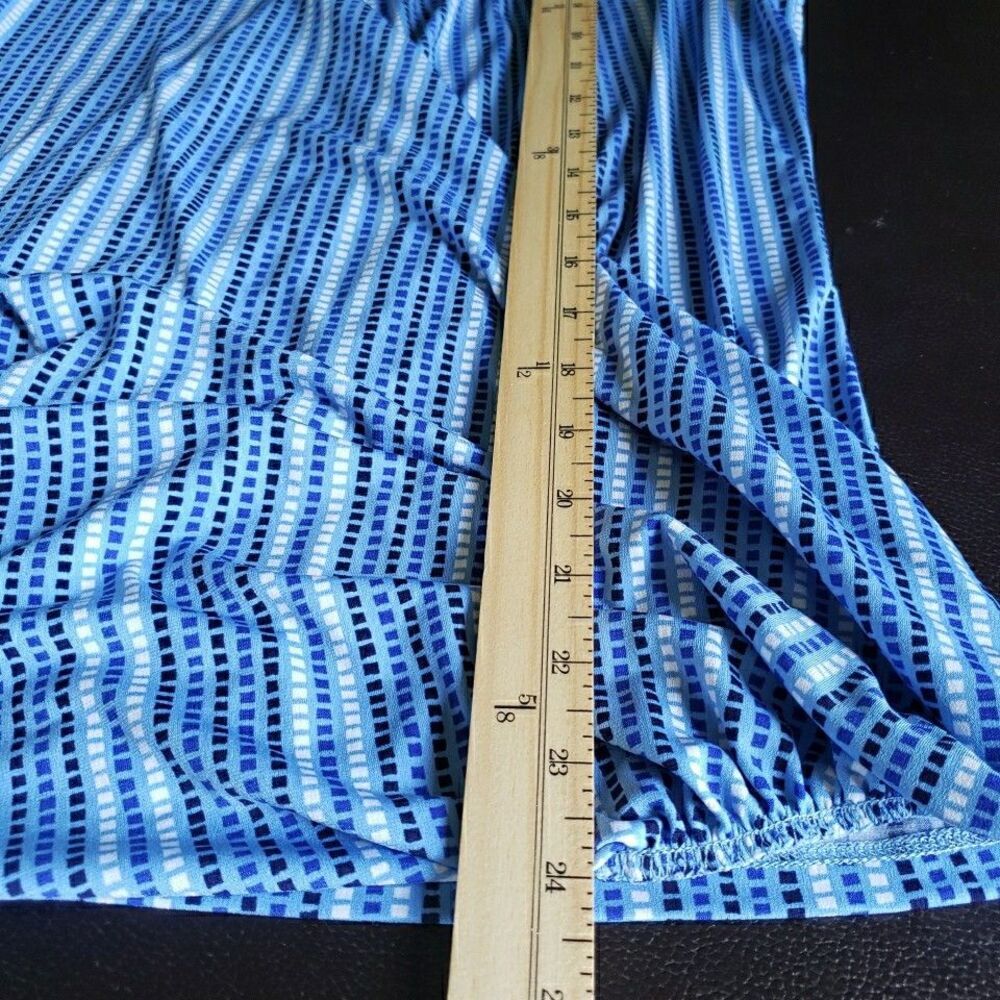 Liz Claiborne Blue Striped Sleeveless Blouse Faux Wrap Drape Neck Tank Top M - Picture 7 of 8